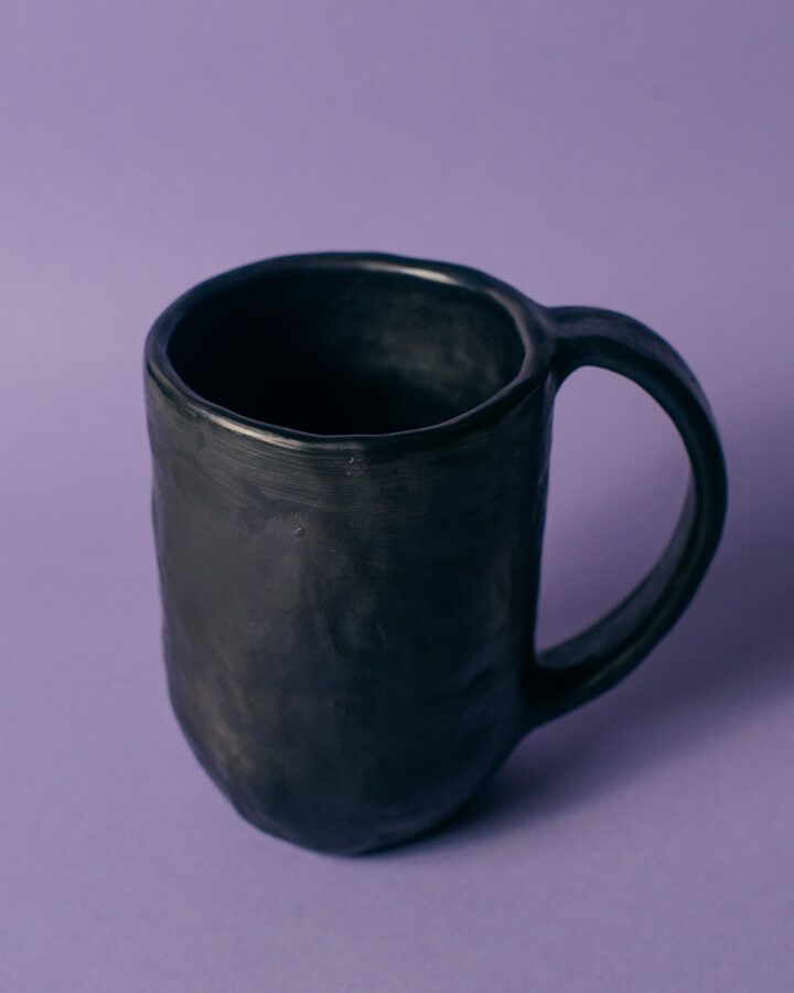 Black clay mug